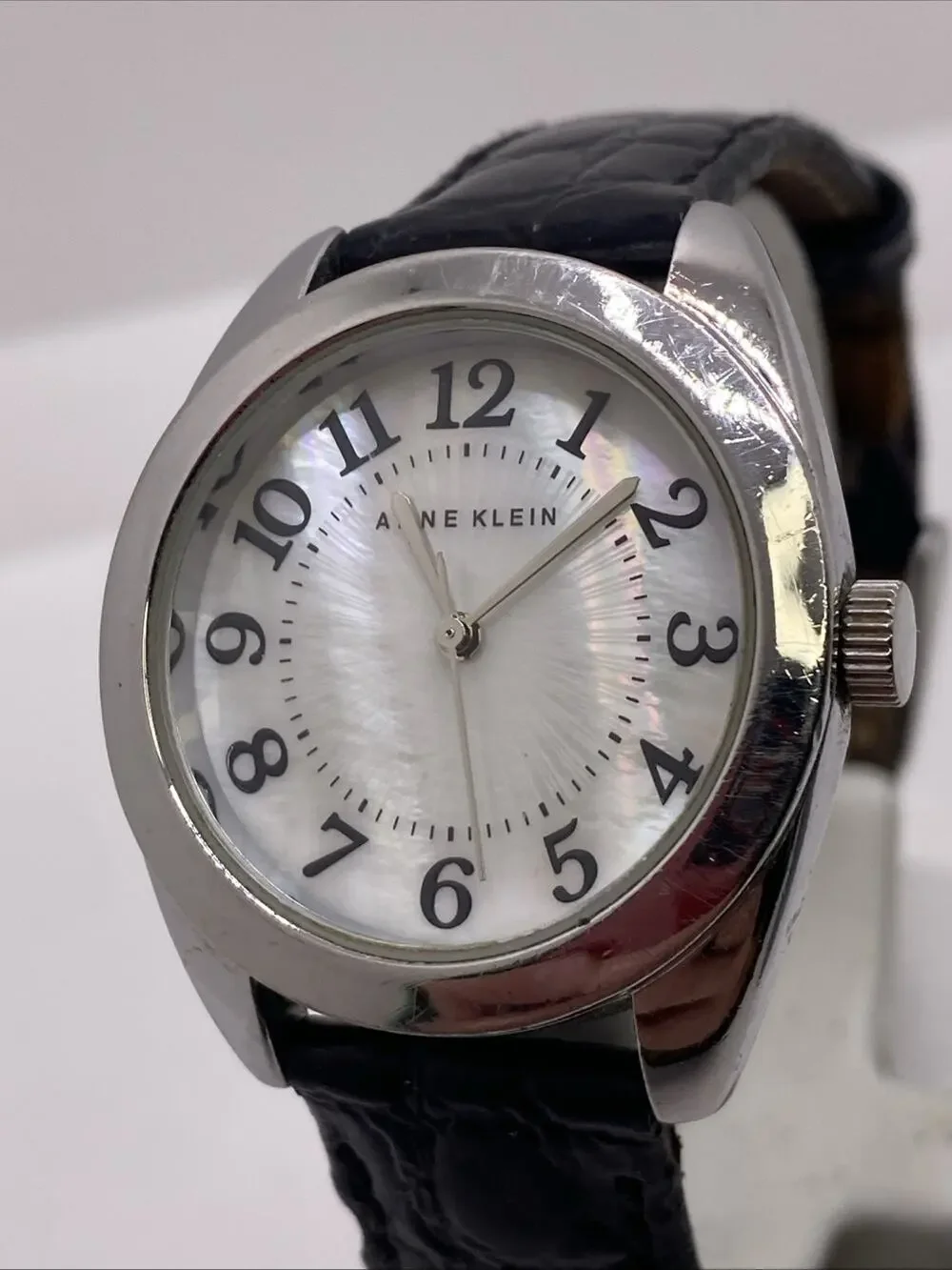 Anne Klein Womens Silver Black Band Watch New Battery